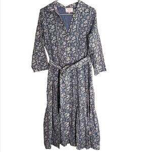 Hampton House Floral Printed Tie Waist Button Front Midi Dress Women's Medium